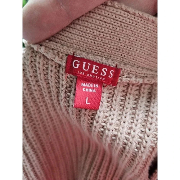 Guess Lace Up Sweater Women Large Pink Pullover Knit Long Sleeve Y2K Preppy - Picture 4 of 4
